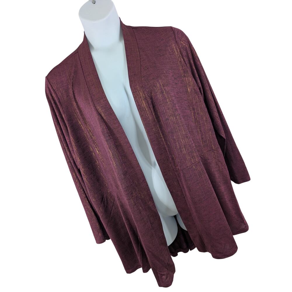 NWT! SUSAN GRAVER! BURGUNDY RED W/GOLD METALLIC WEAVE STRETCH, DRAPEY JACKET! 2X